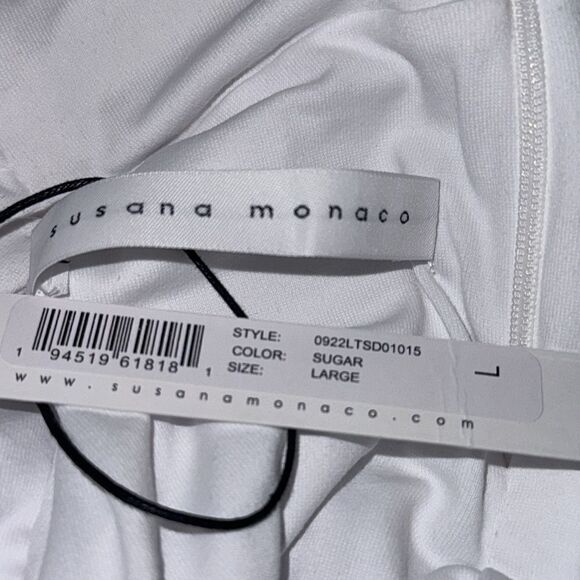 NWT Susana Monaco Crossover Halter
Bodycon Mini Jersey Dress Large Sugar White - Picture 11 of 13